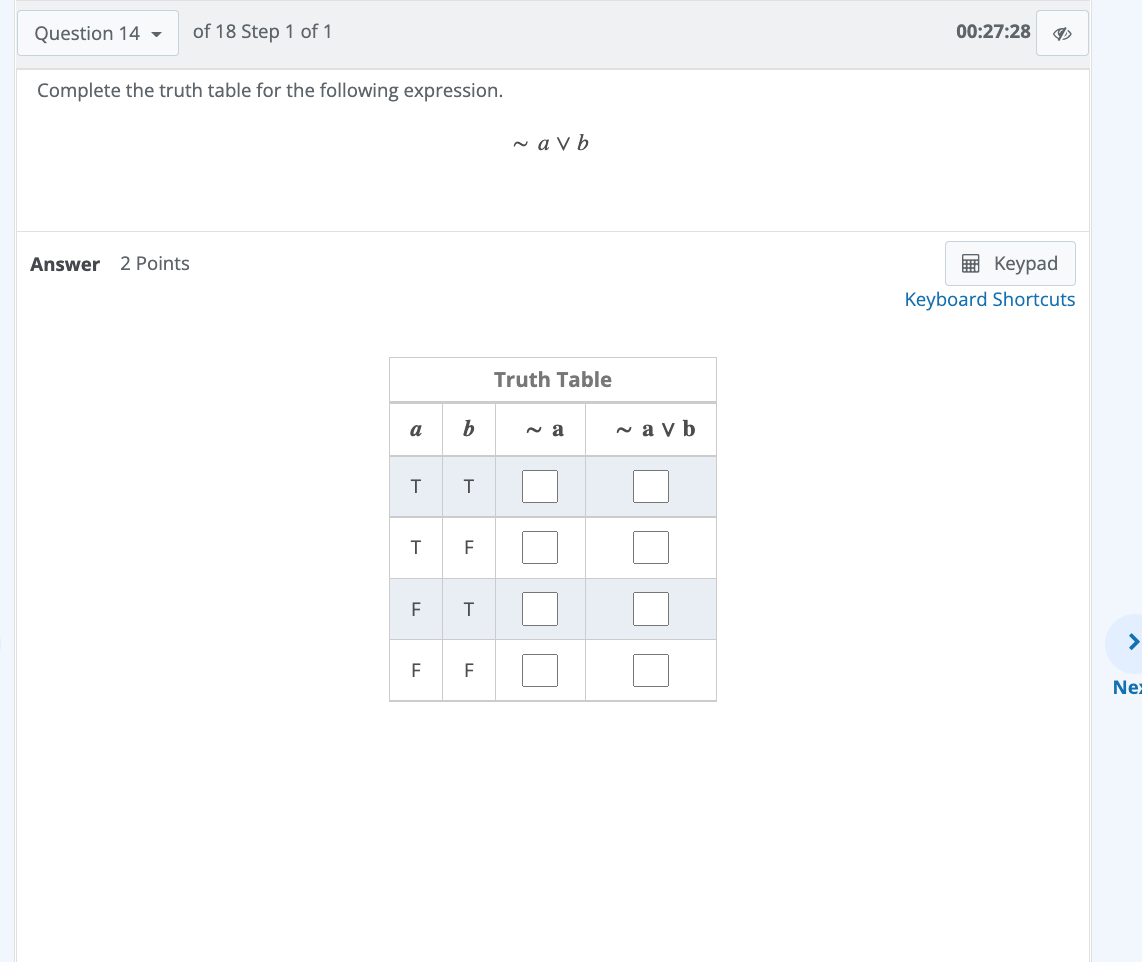 1. Question 12 - of 18 Step 1 of 1 00:27:39 Let U