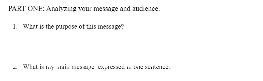 PART ONE: Analyzing your message and audience. 1.