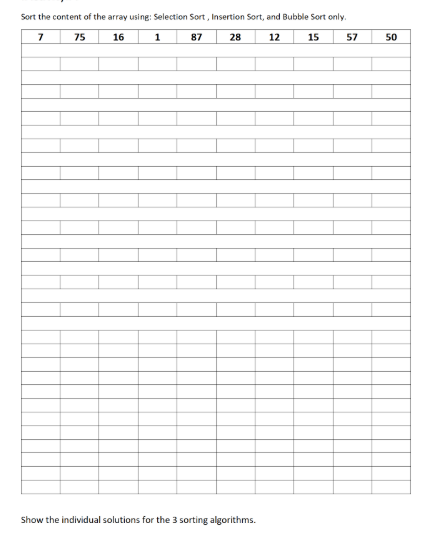 Sort the content of the array using: Selection
