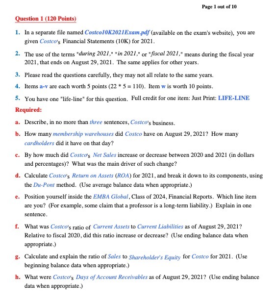 Page I out of 10 Question 1 (120 Points) 1. In a