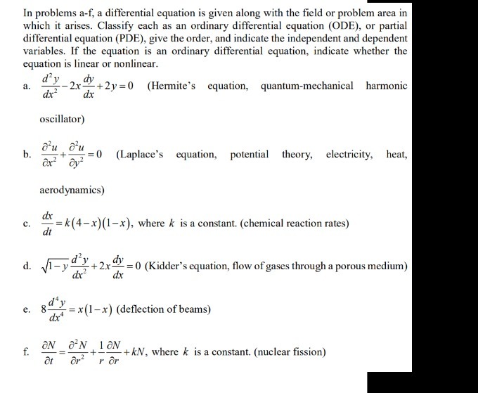 In problems a-f, a differential equation is given