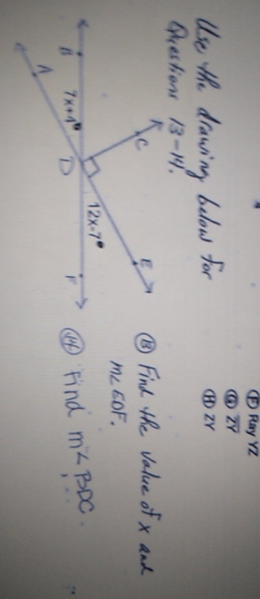 only number 14 () Ray YZ @ ZY Use the drawing