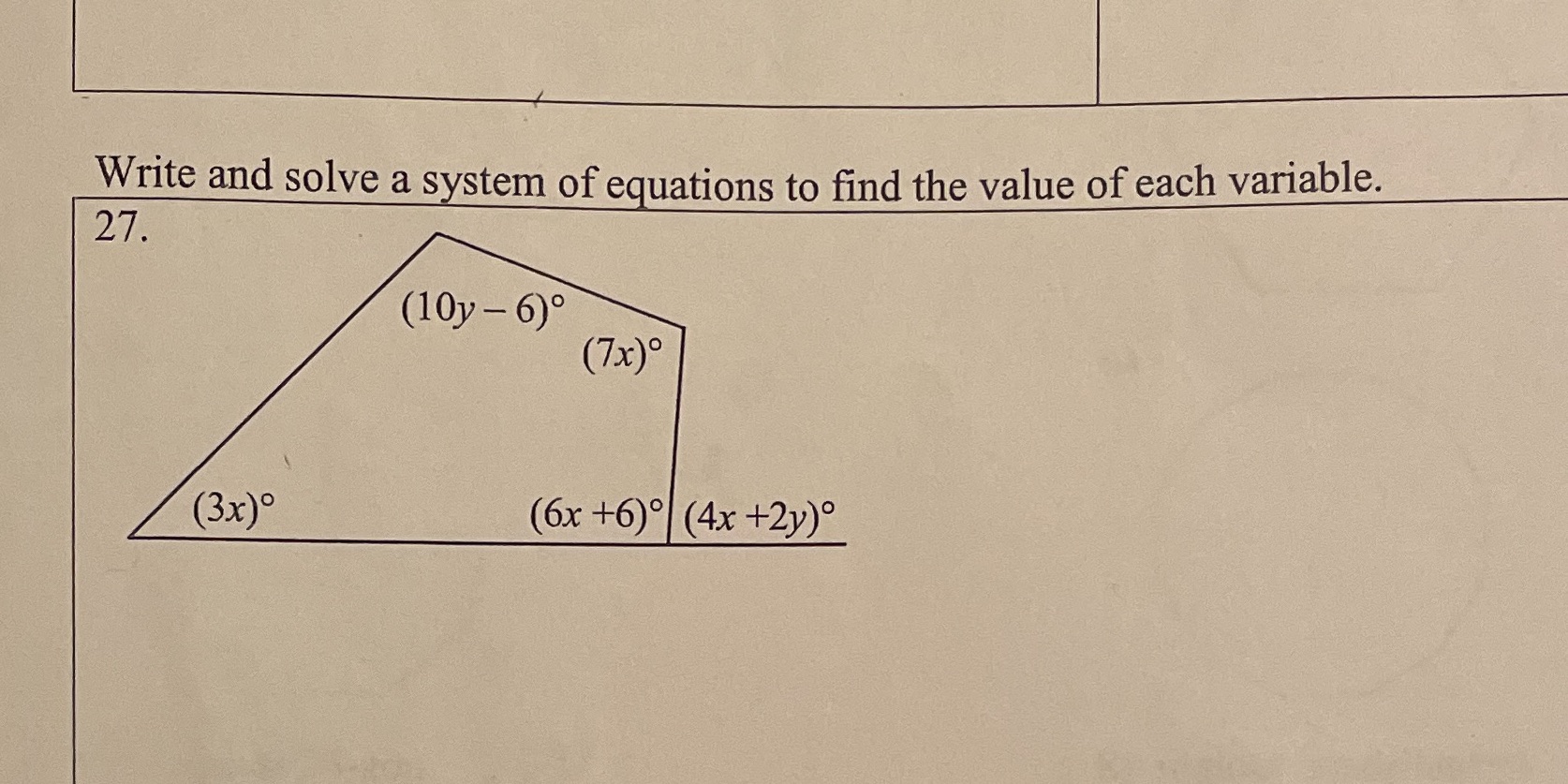 Write and solve a system of equations to find the