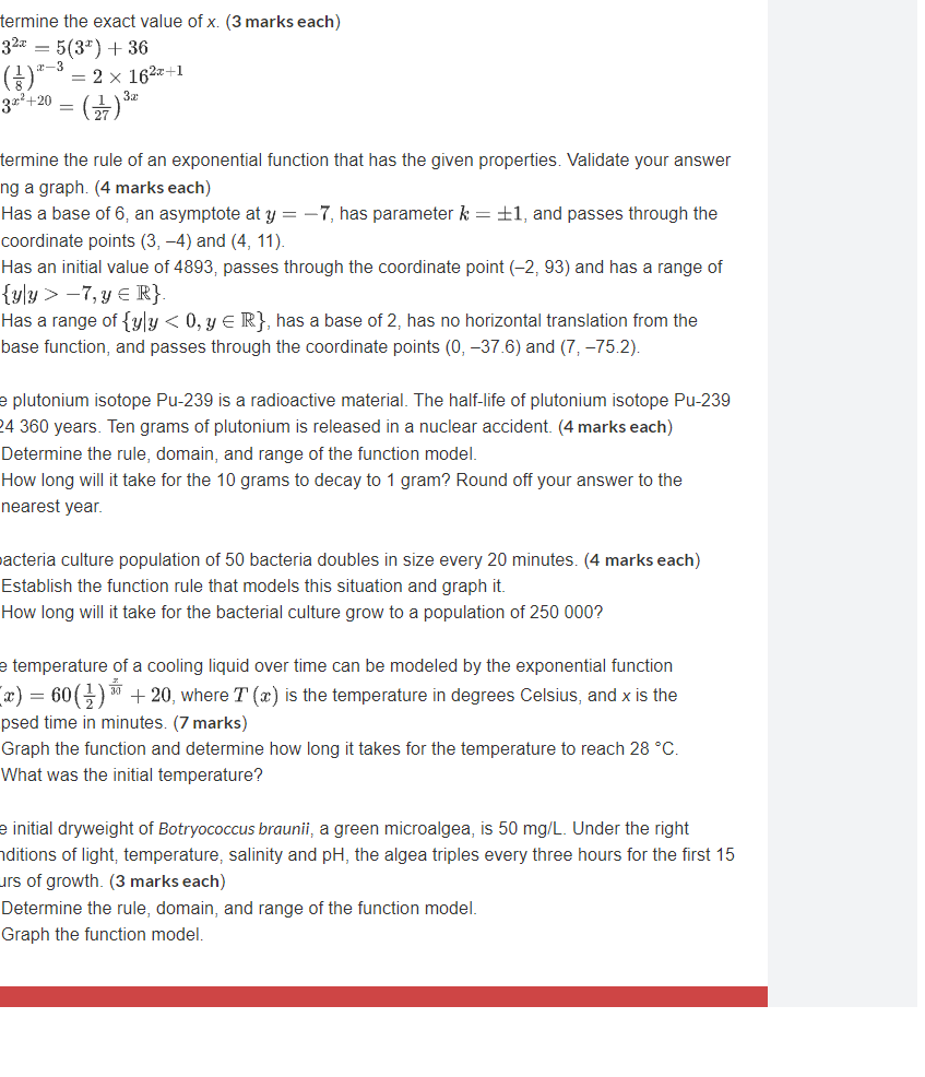 termine the exact value of x. (3 marks each}