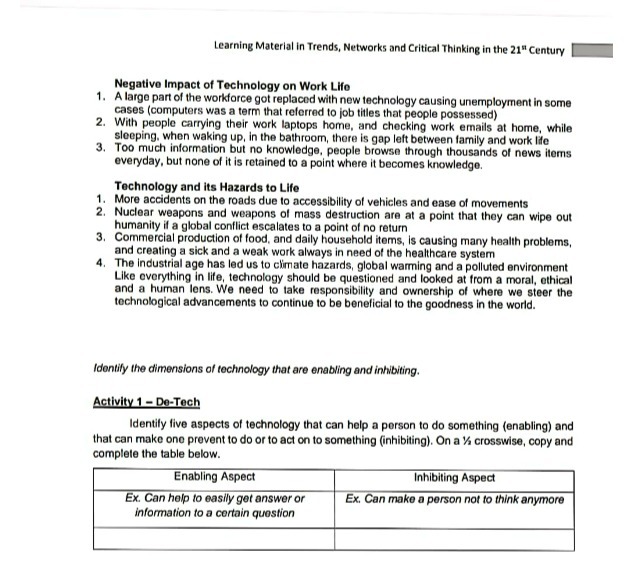 Learning Material in Trends, Networks and