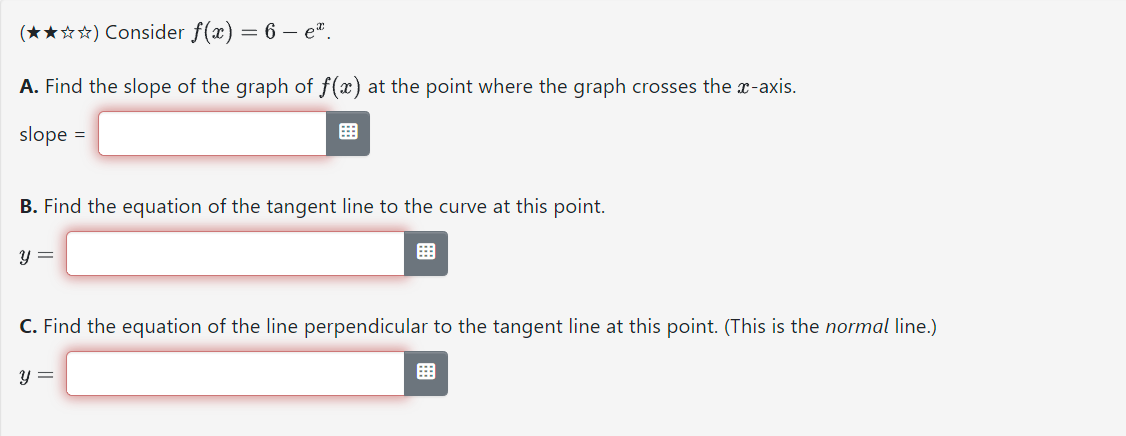 (*iririr) Consider x) 2 6 ex. A. Find the slope