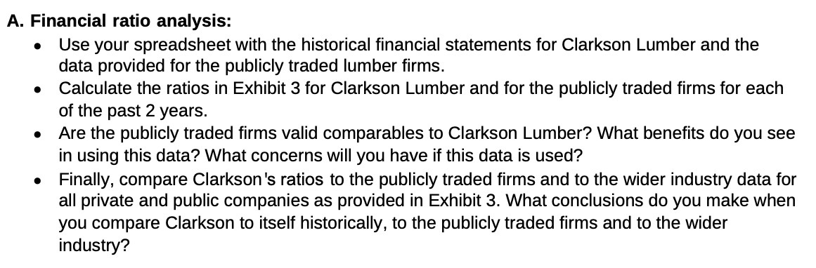 A. Financial ratio analysis: Use your spreadsheet