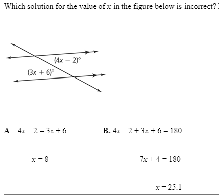Which solution for the value of x in the figure