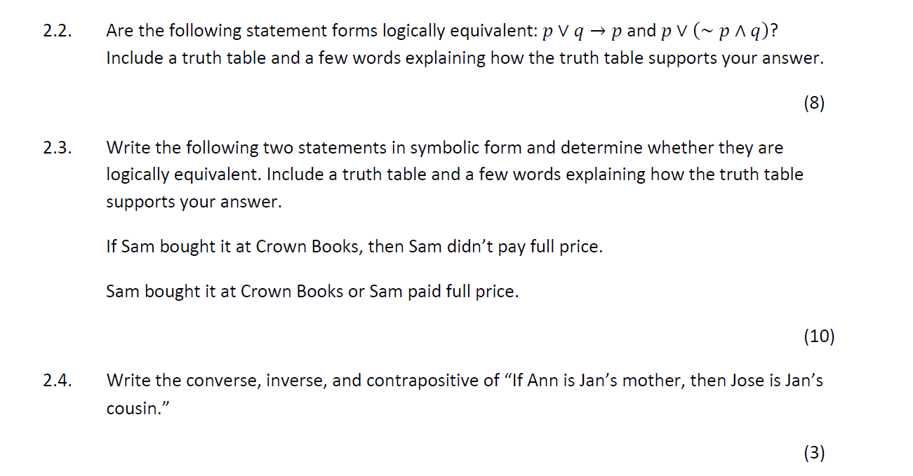 2.1. Which of the following is a negation for