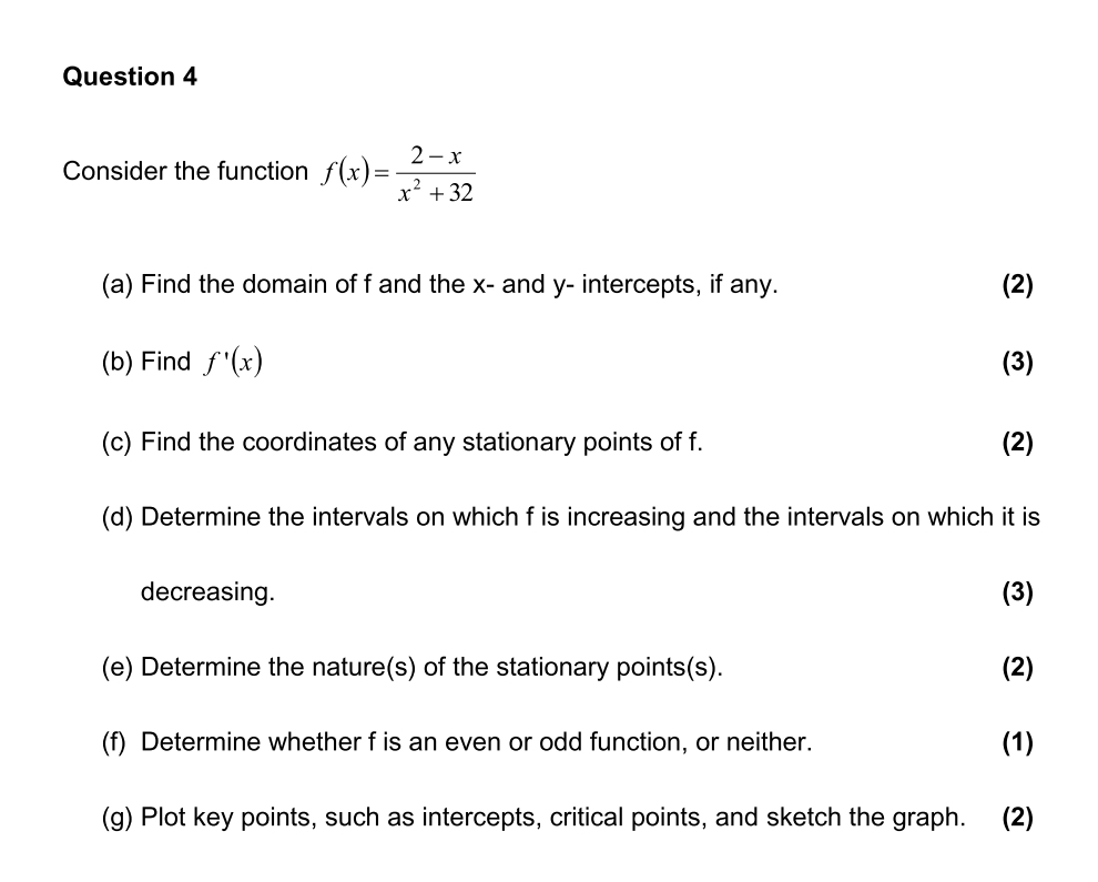 Question 4 Consider the function f (x) = 1; (a)