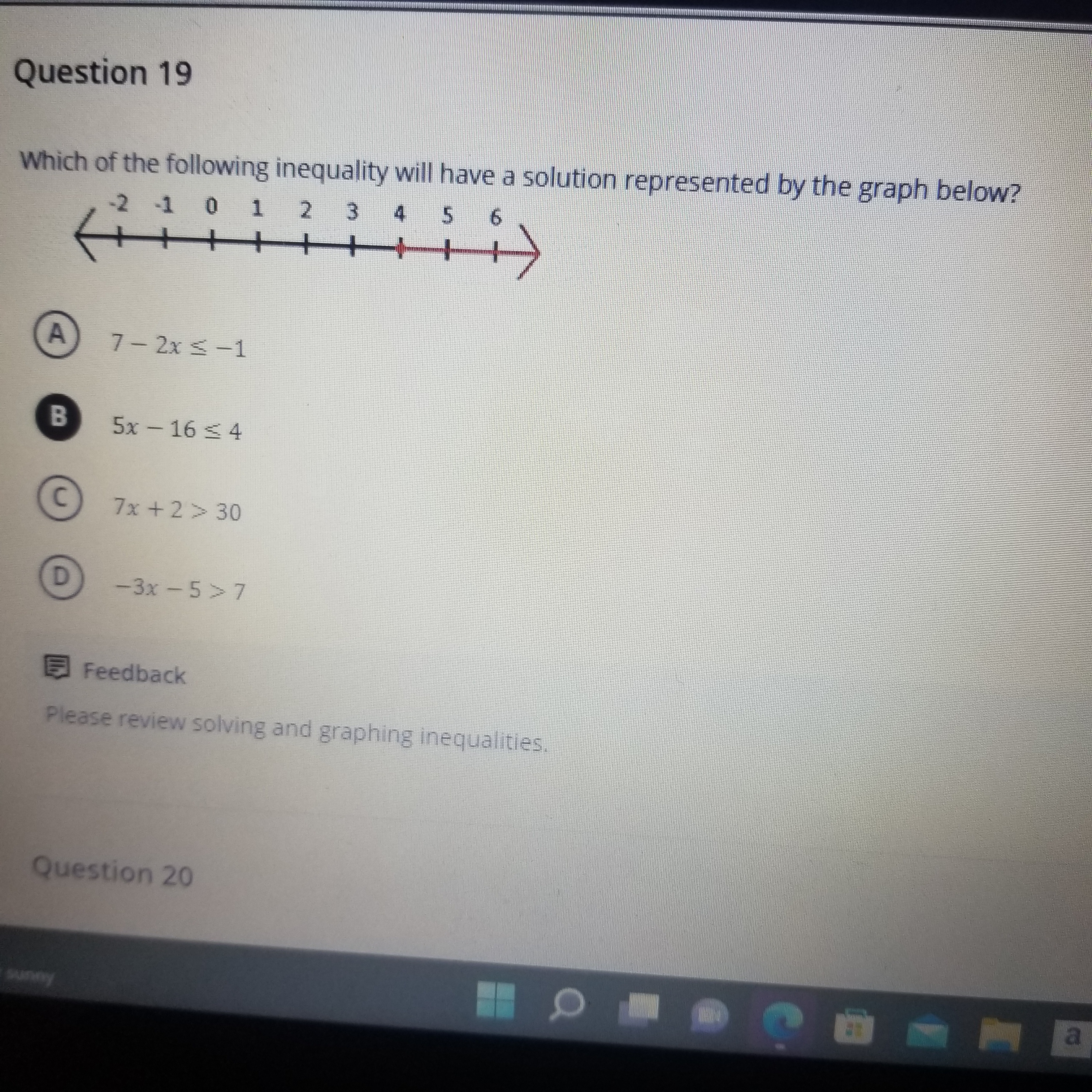 Question 19 Which of the following inequality