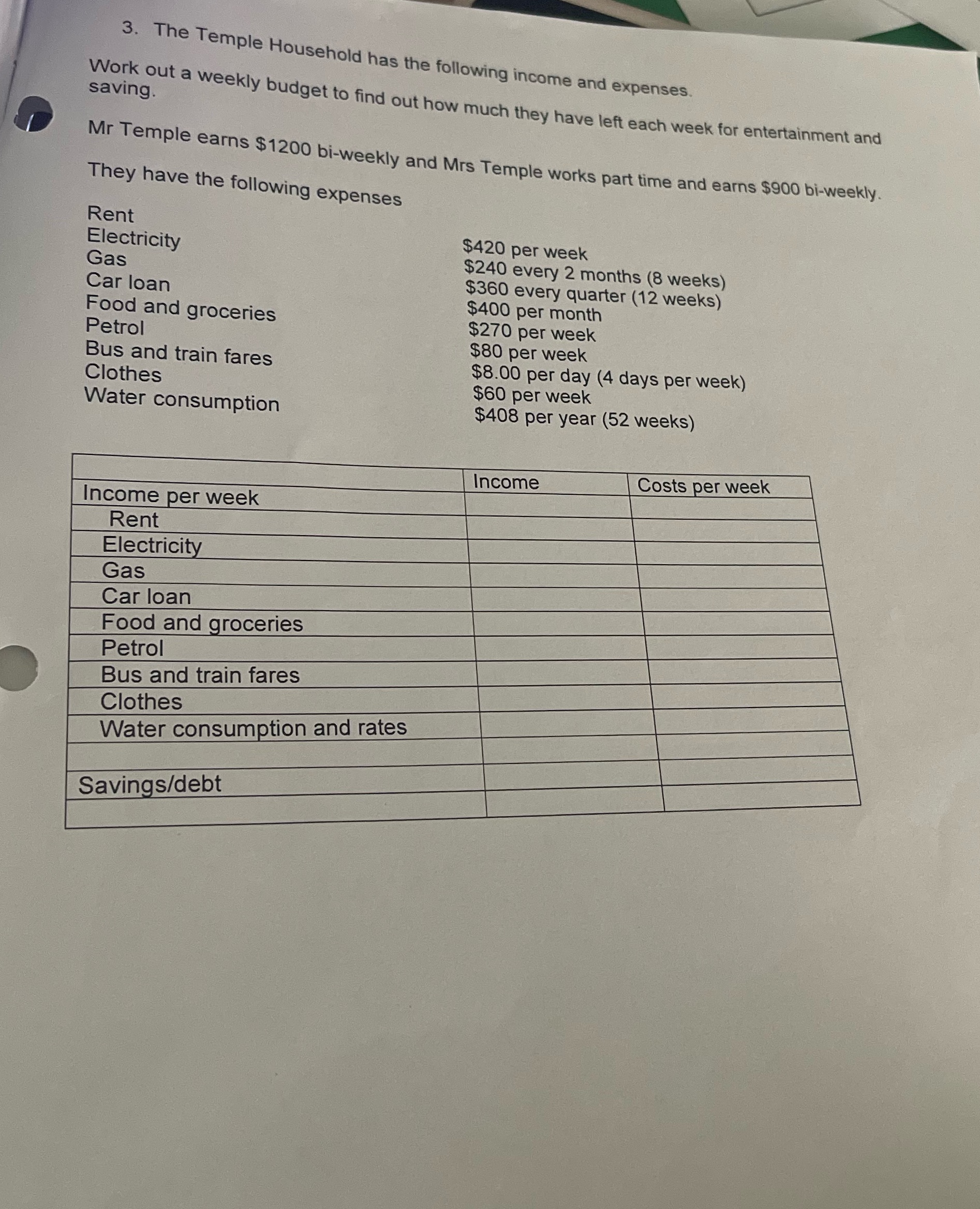 help please 3. The Temple Household has the