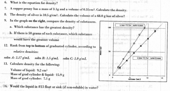 6. What is the equation for density? 7. A copper