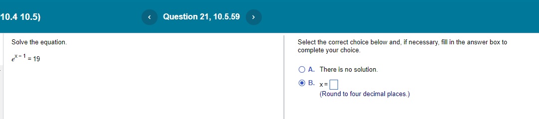 10.4 10.5) < Question 21, 10.5.59 Solve the