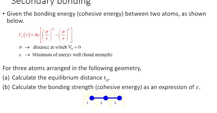 Secondary bonding . Given the bonding energy