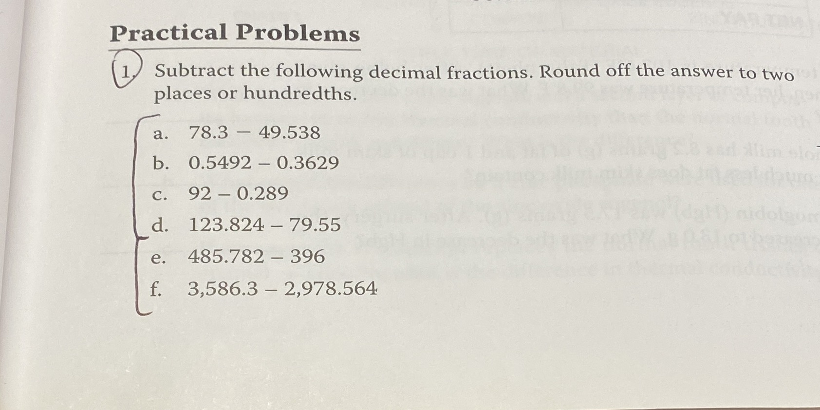 Practical Problems Subtract the following decimal