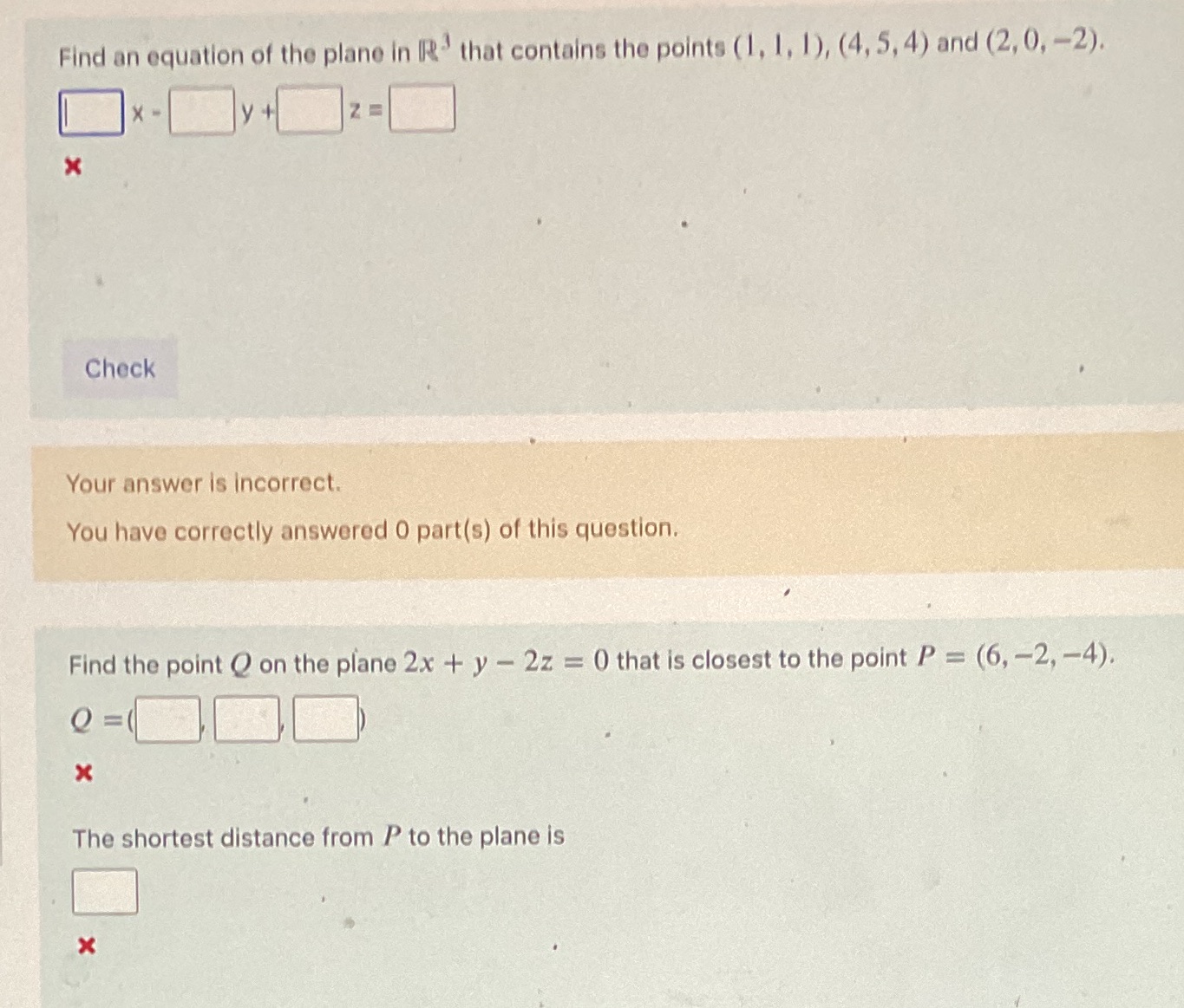 Find an equation of the plane in R that contains
