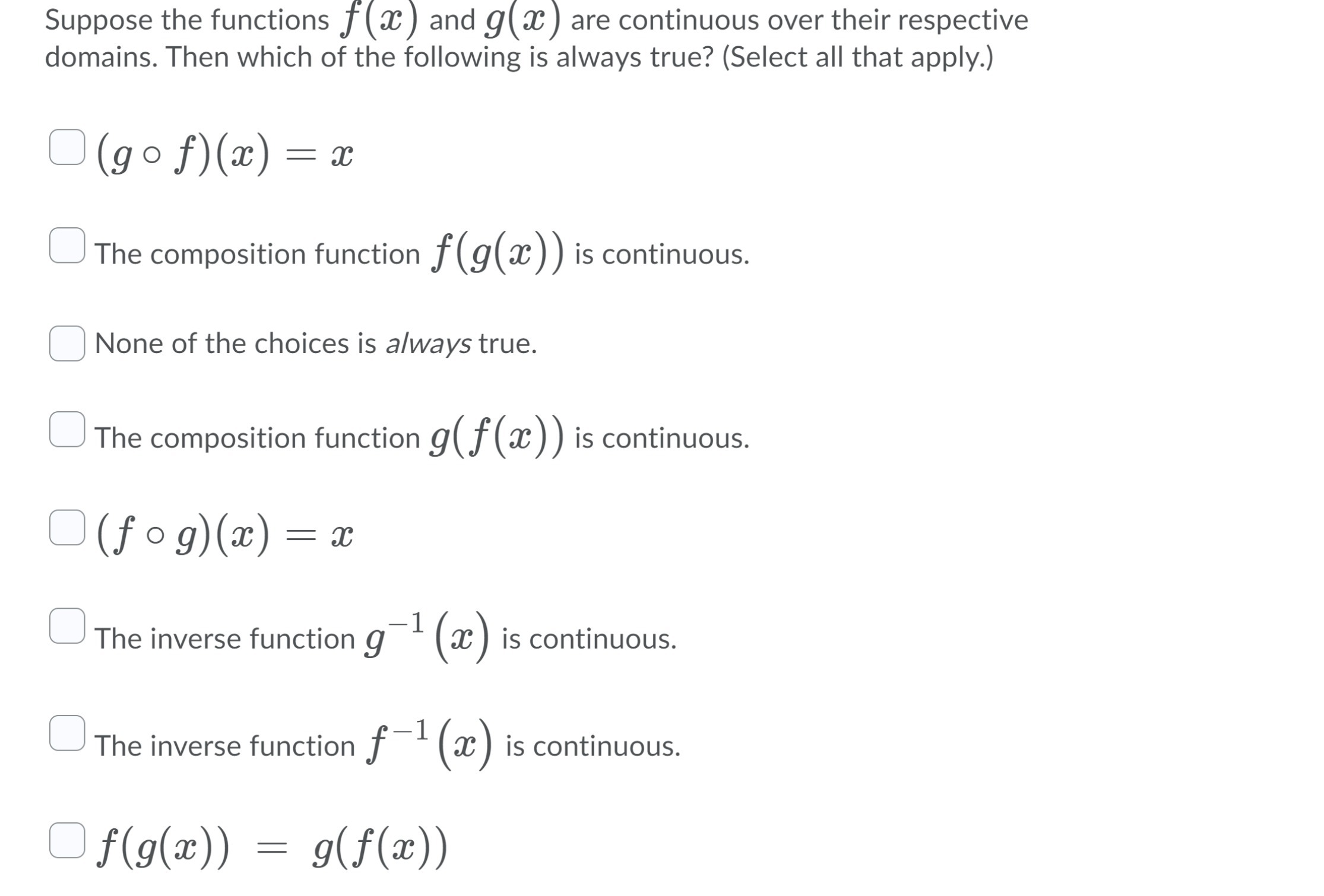 Suppose the functions x) and 9(m) are continuous