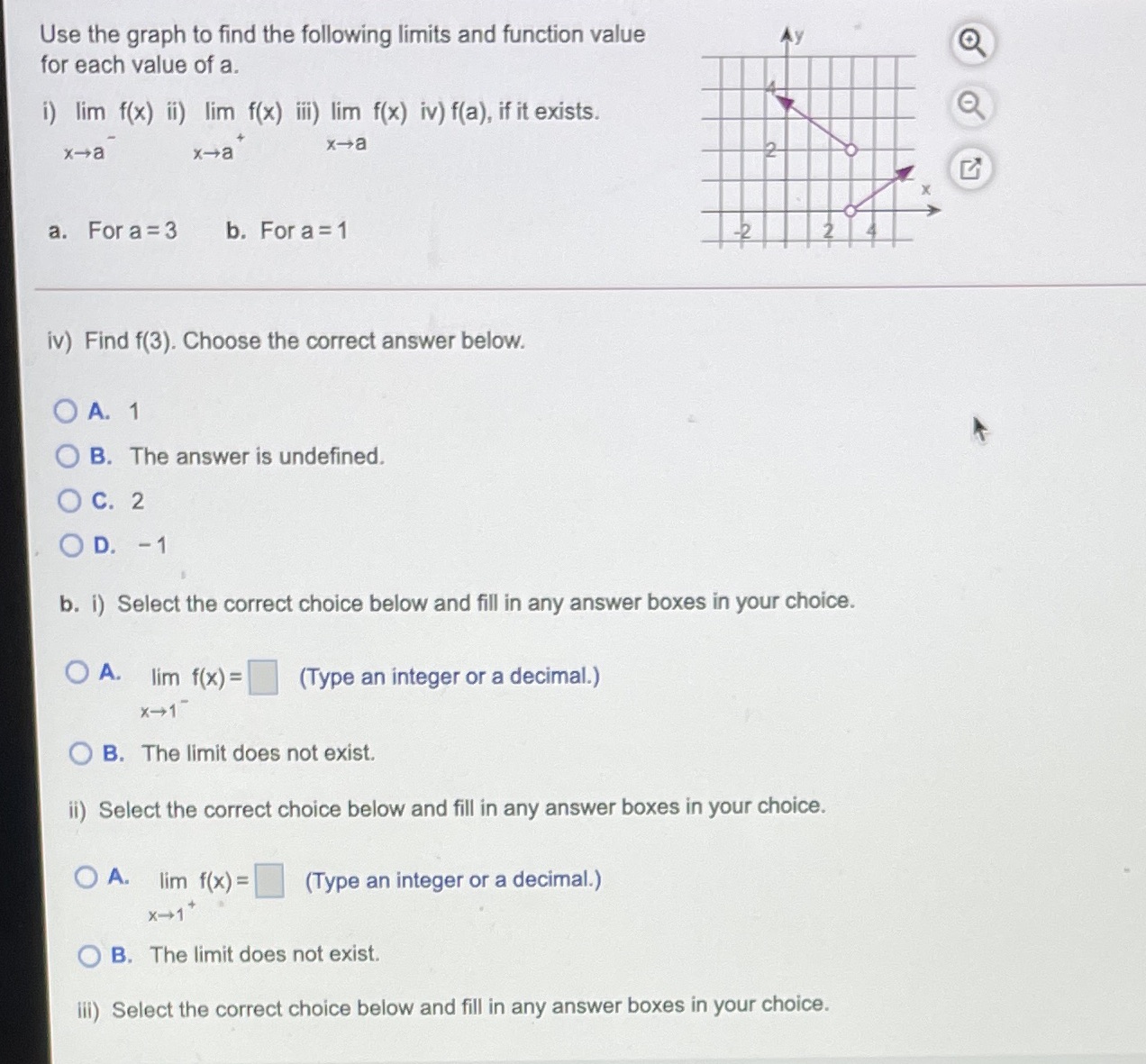 Use the graph to find the following limits and