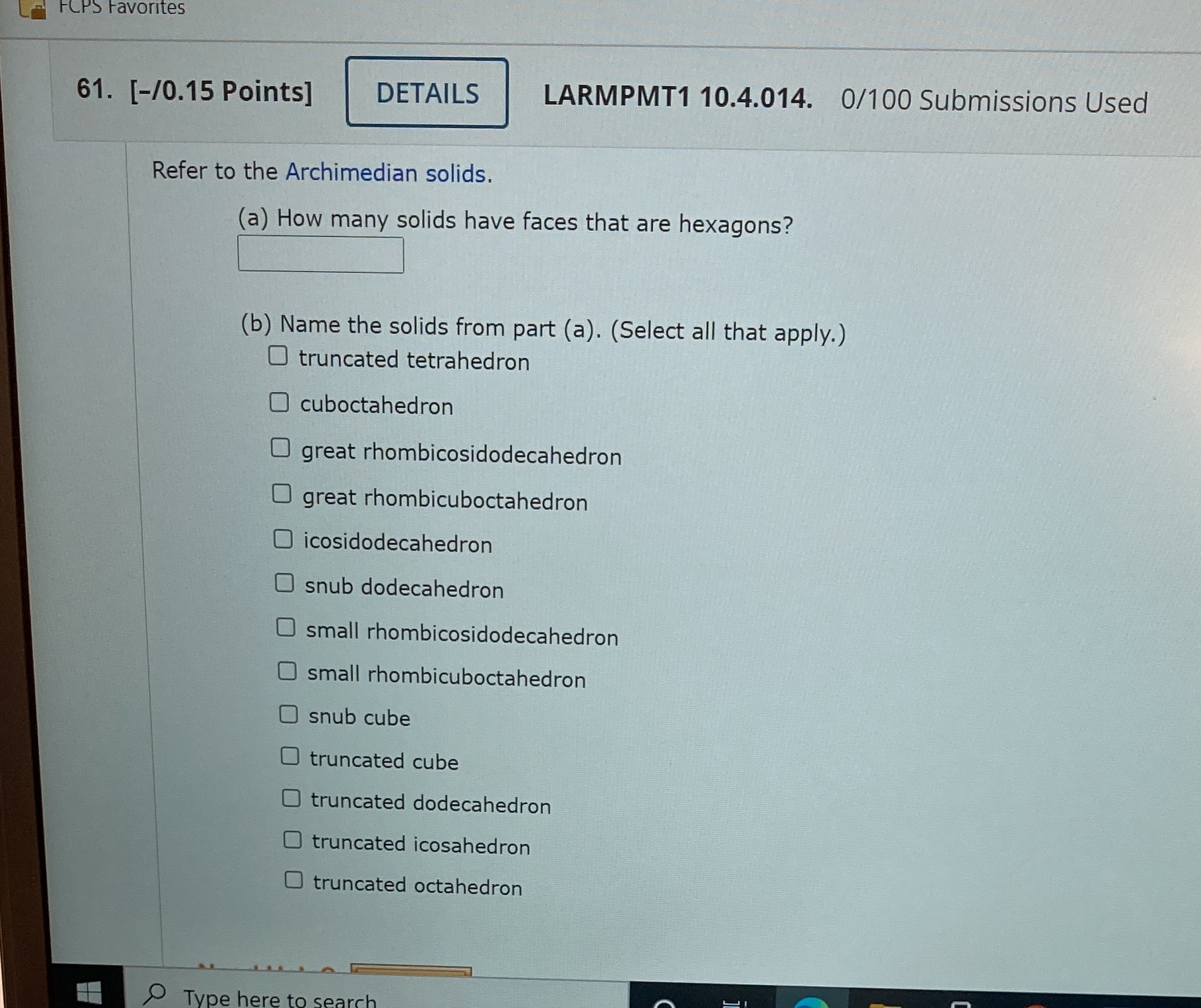 FCPS Favorites 61. [-/0.15 Points] DETAILS