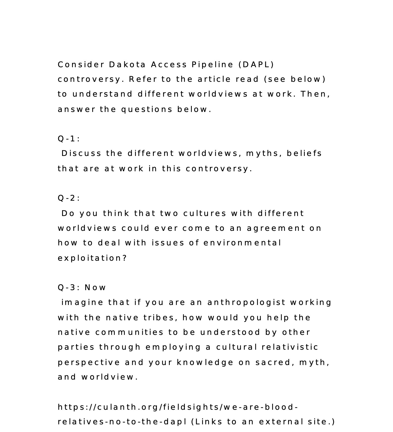 Consider Dakota Access Pipeline (DAPL)