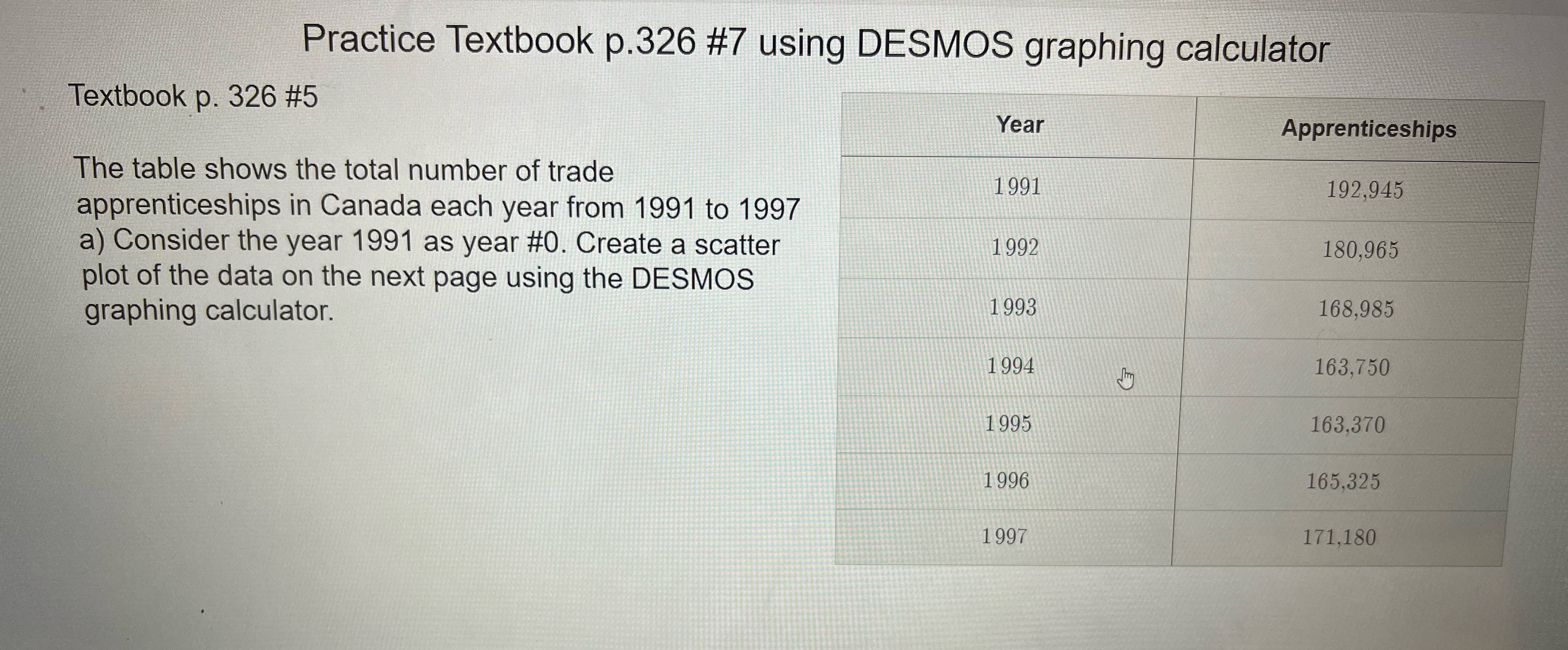Practice Textbook p.326 #7 using DESMOS graphing