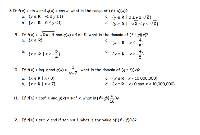 1.If f(x) = -3x + 5 and g(x) = 9x - 2, what is