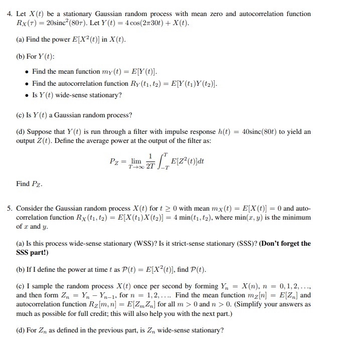 4. Let X(t) be a stationary Gaussian random