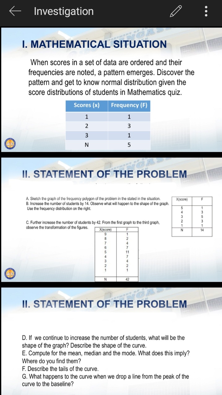 Investigation I. MATHEMATICAL SITUATION When