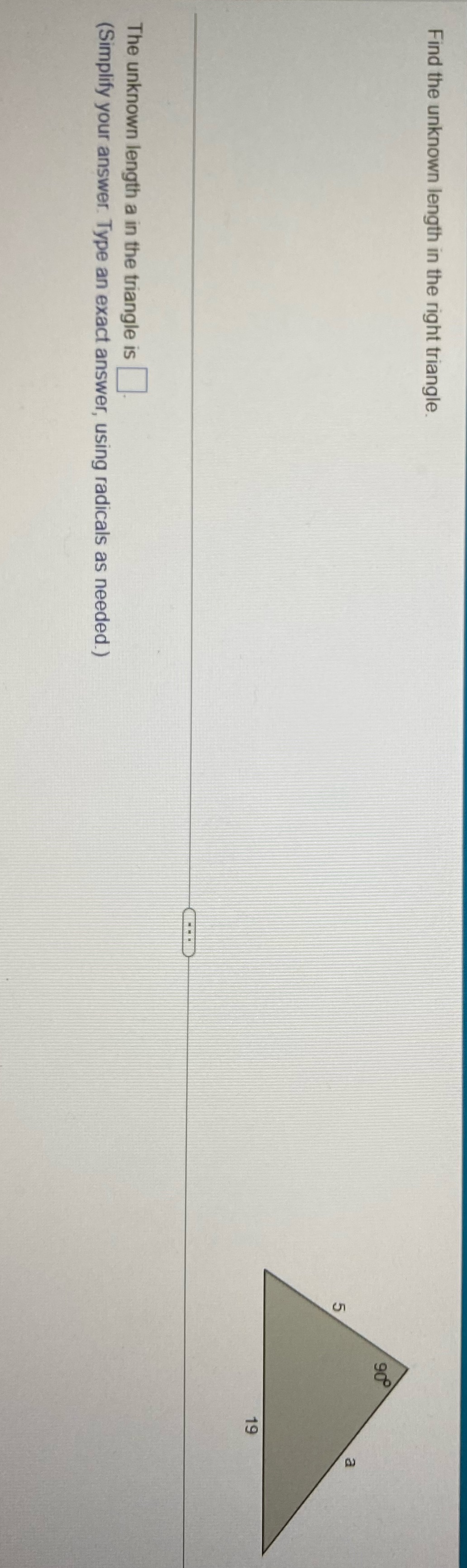 Find the unknown length in the right triangle.