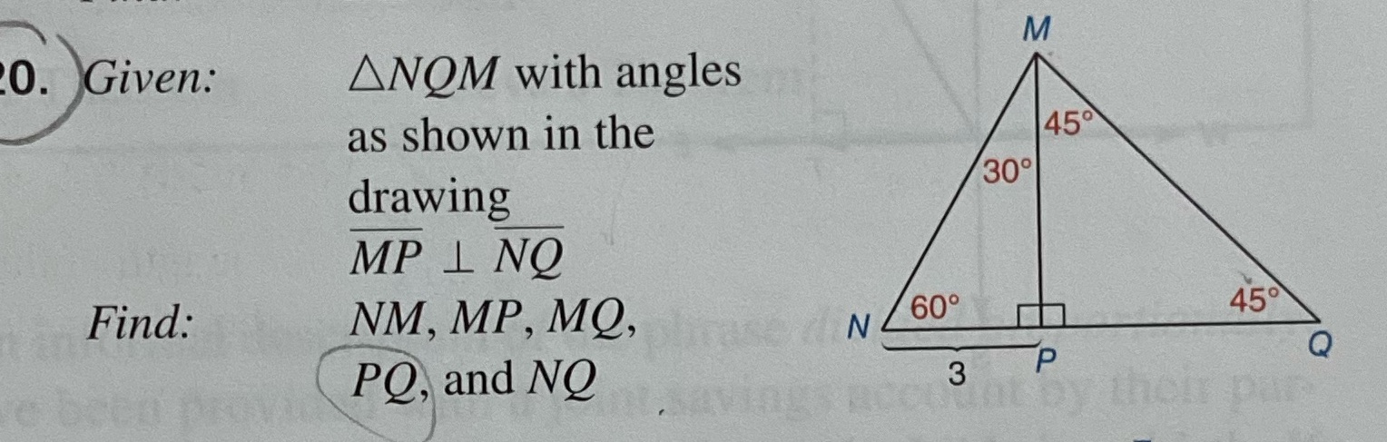 What is PQ given the information below? M 0.