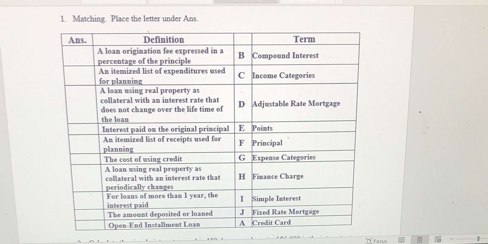 Hello I need help with matching the definition