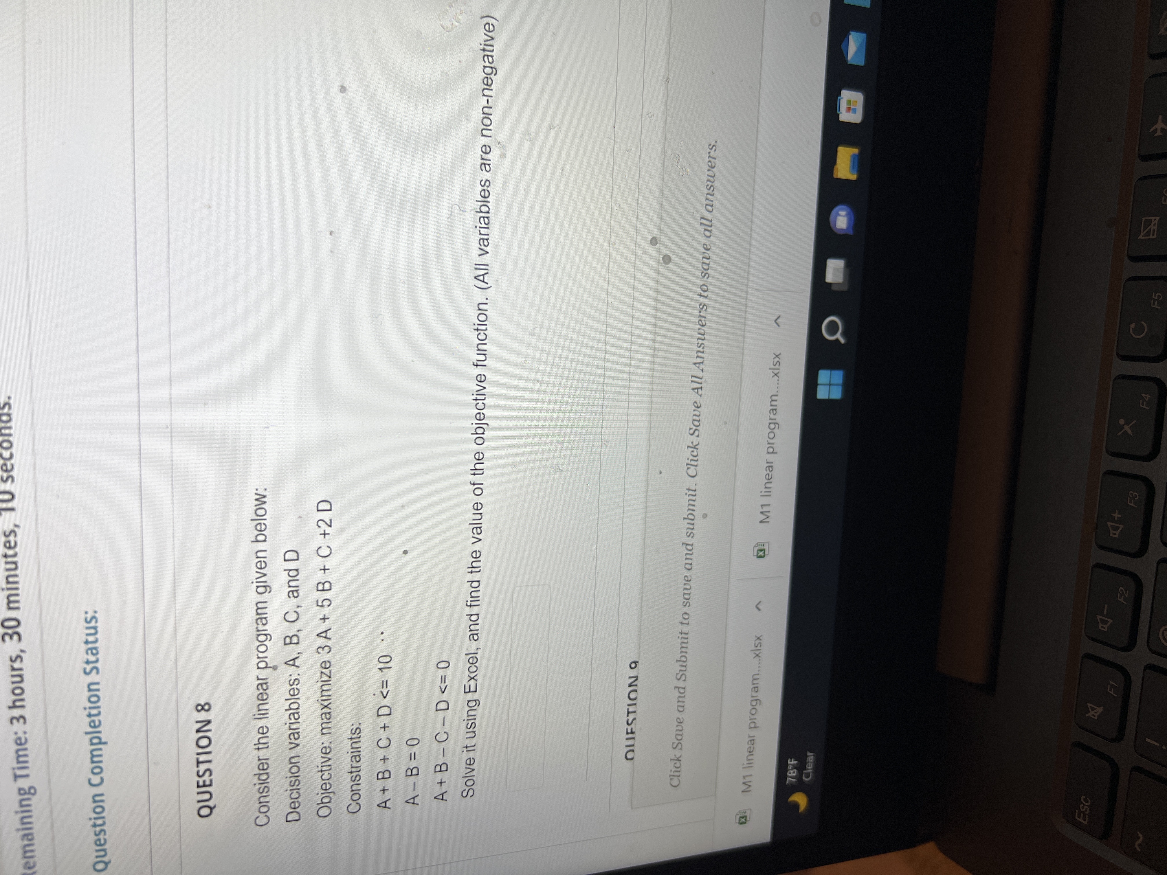 emaining Time: 3 hours, 30 minutes, 10 seconds,