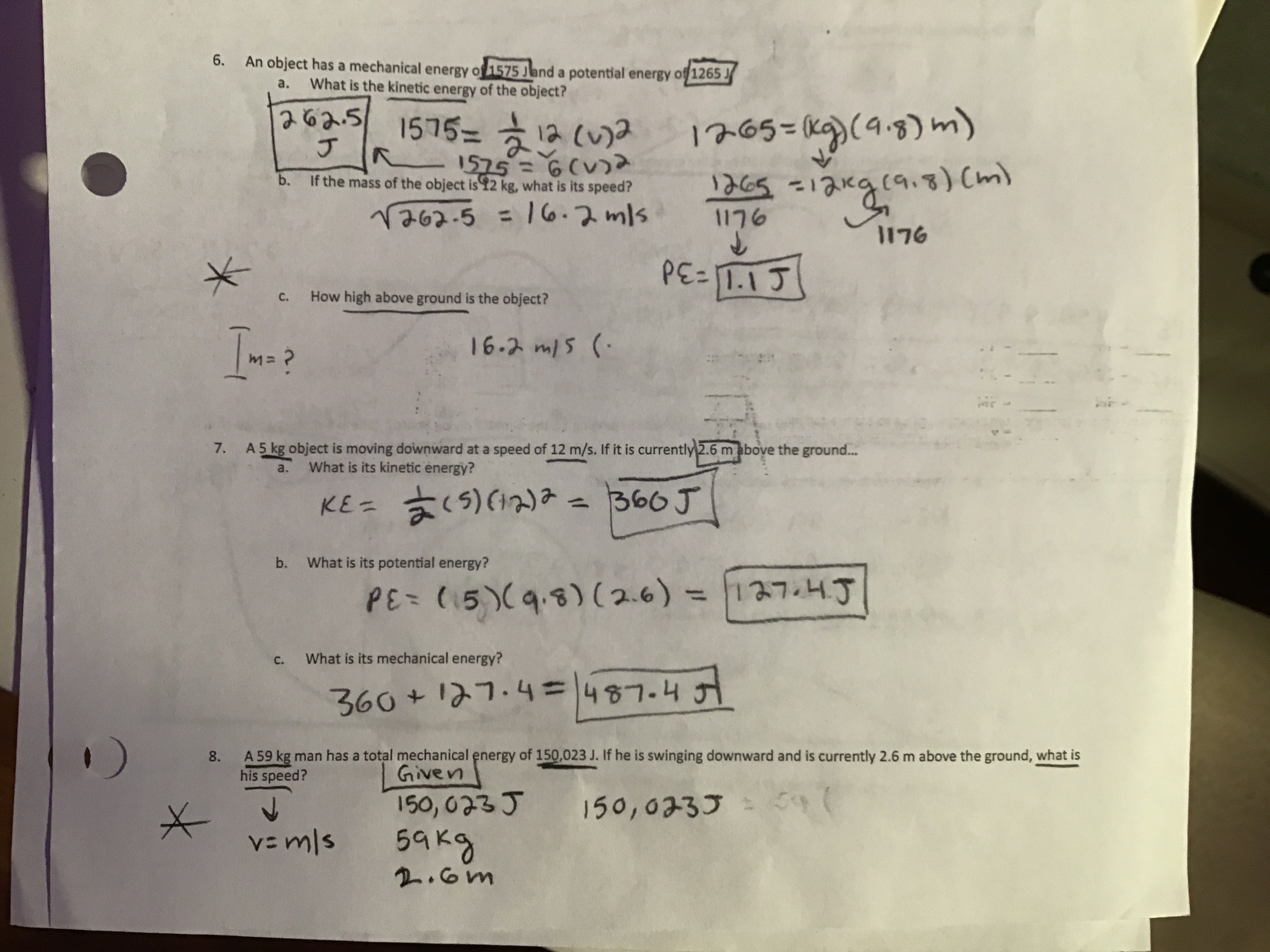 6. An object has a mechanical energy of 1575 Jand