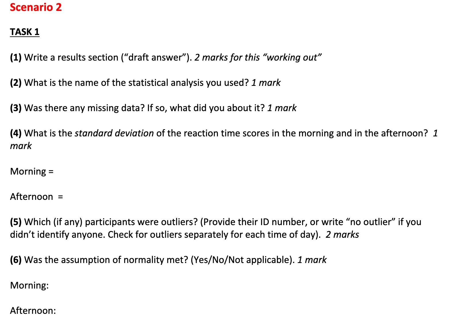 Scenario 2 TASK 1 (1) Write a results section