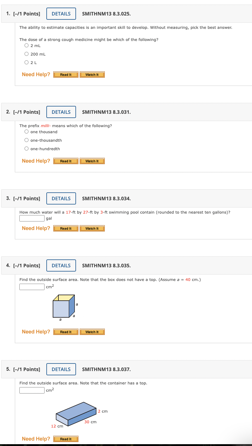 1. [-/1 Points] DETAILS SMITHNM13 8.3.025. The