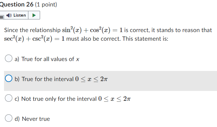 Question 26 {1 point] 53 It Listen : Since the
