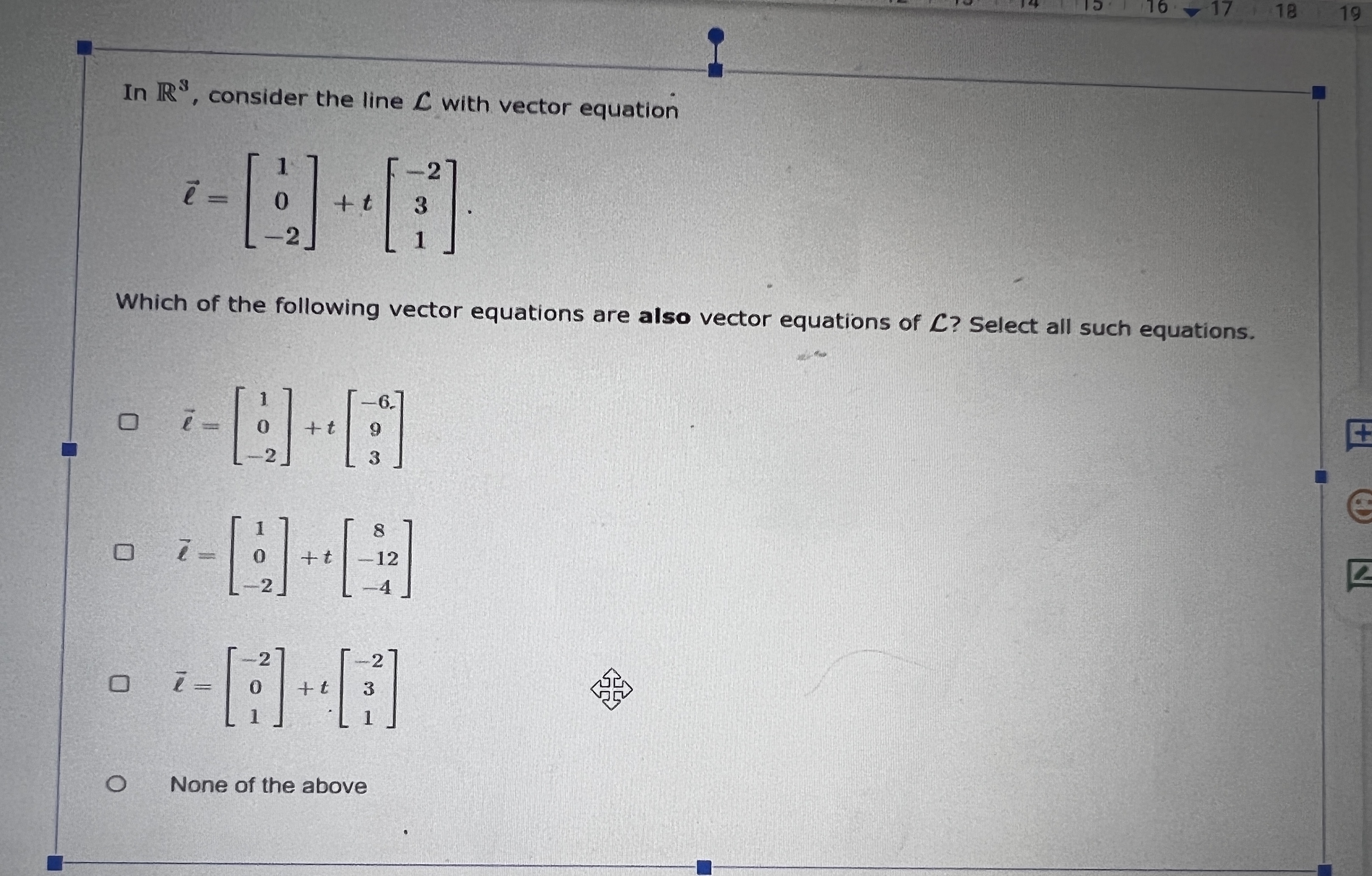 16 . 18 19 In RS, consider the line C with vector