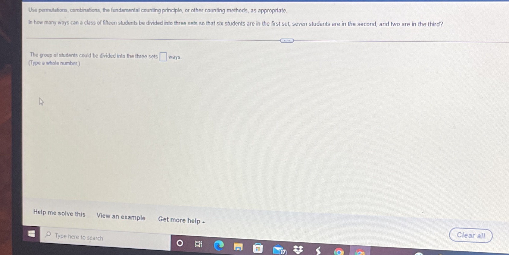 Use permutations, combinations, the fundamental