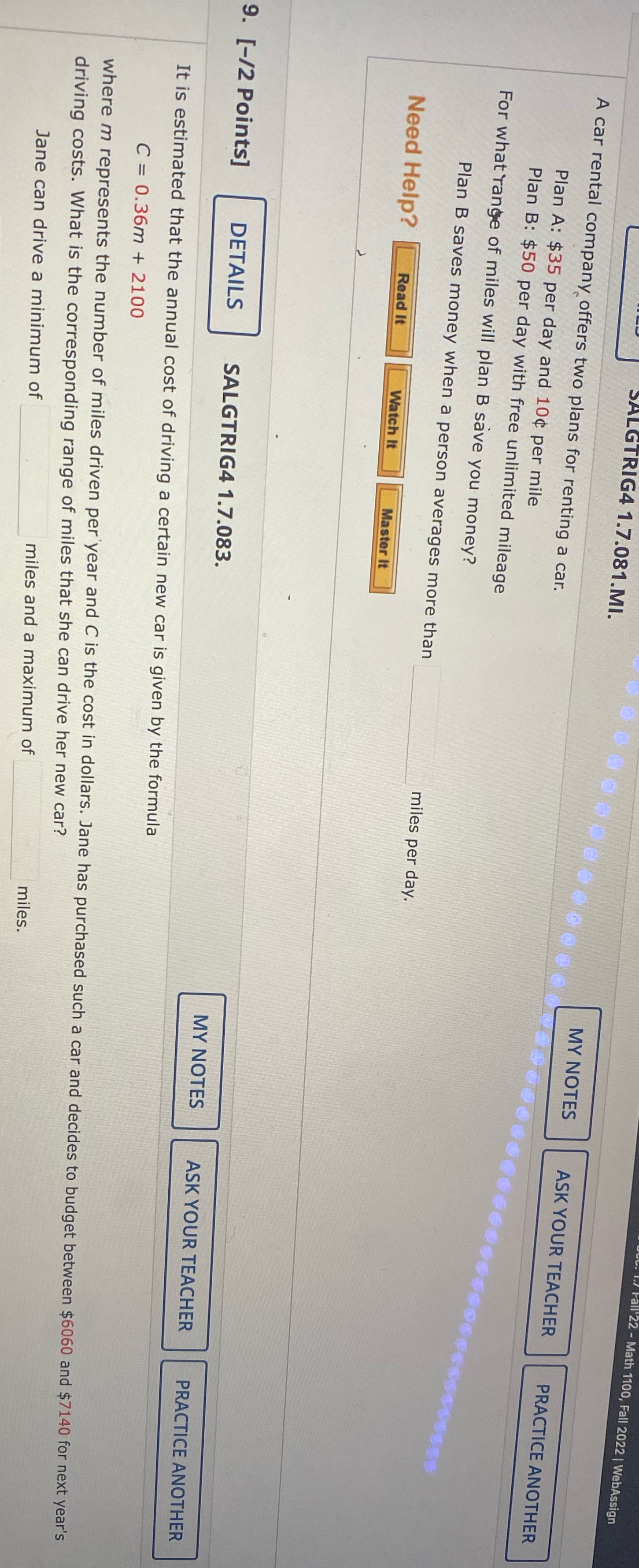 Math 1100, Fall 2022 | WebAssign GTRIG4