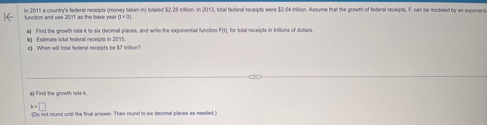 In 2011 a country's federal receipts (money