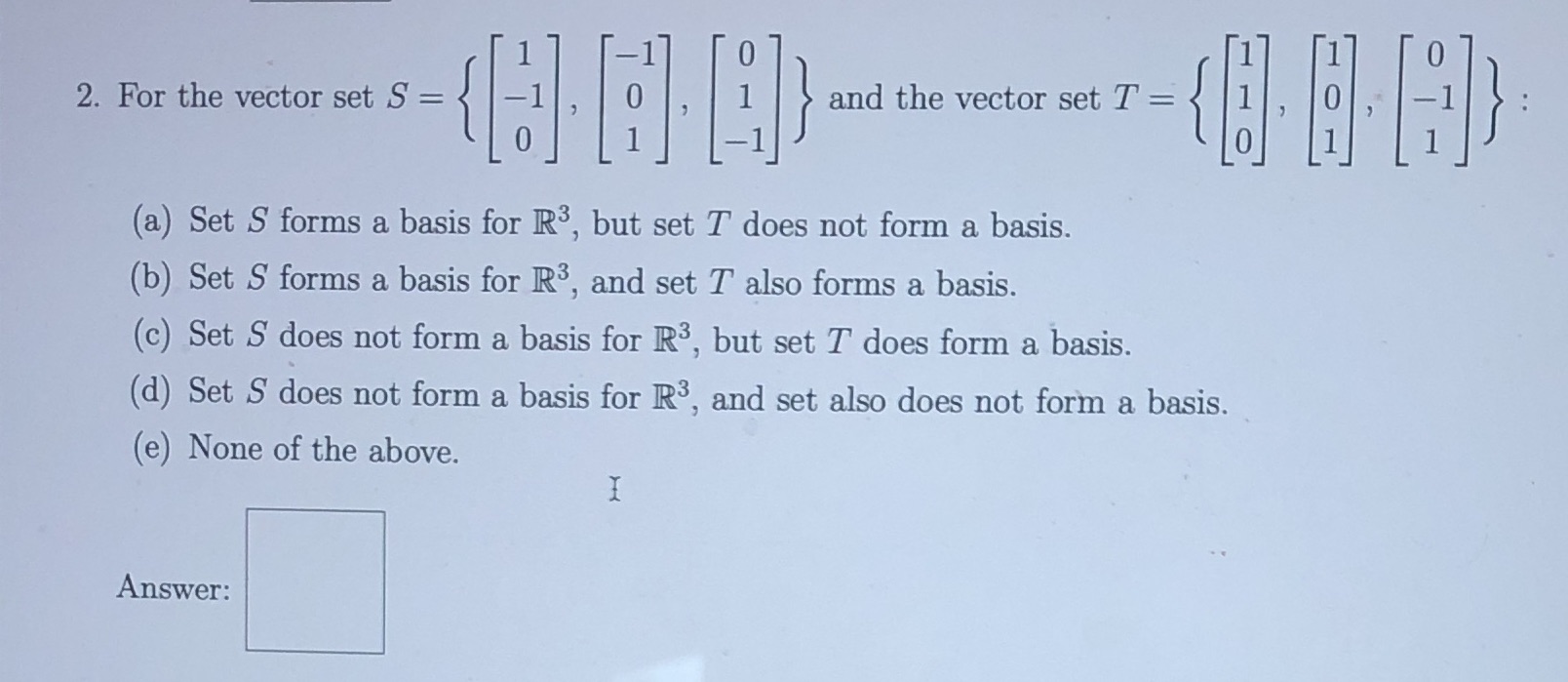 2 For the vector set S - {. 9 . 87. and the