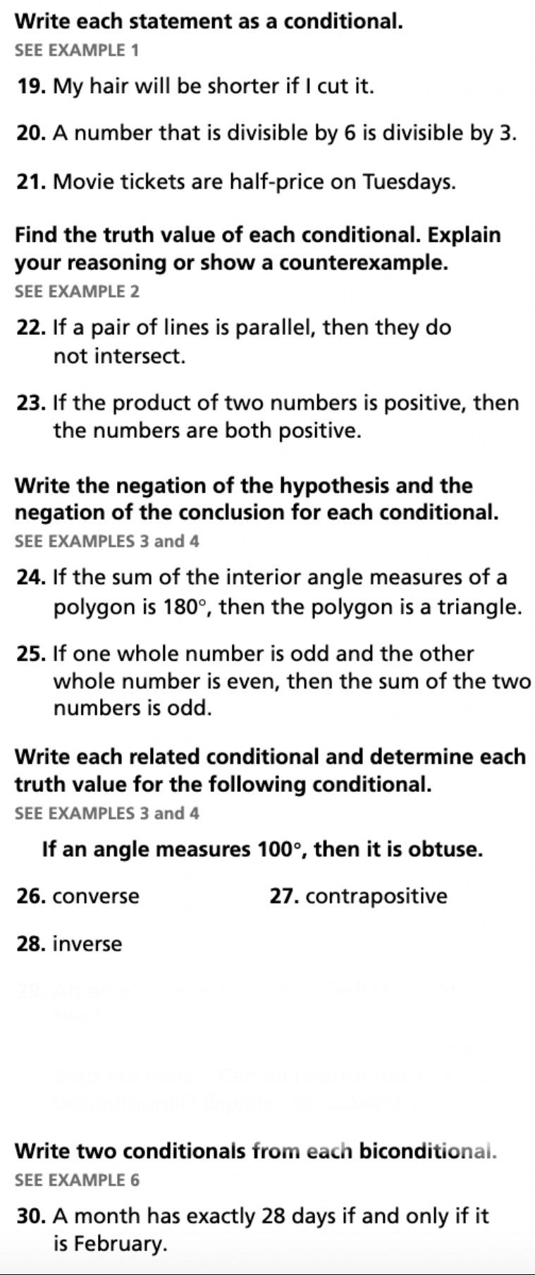 Write each statement as a conditional. SEE