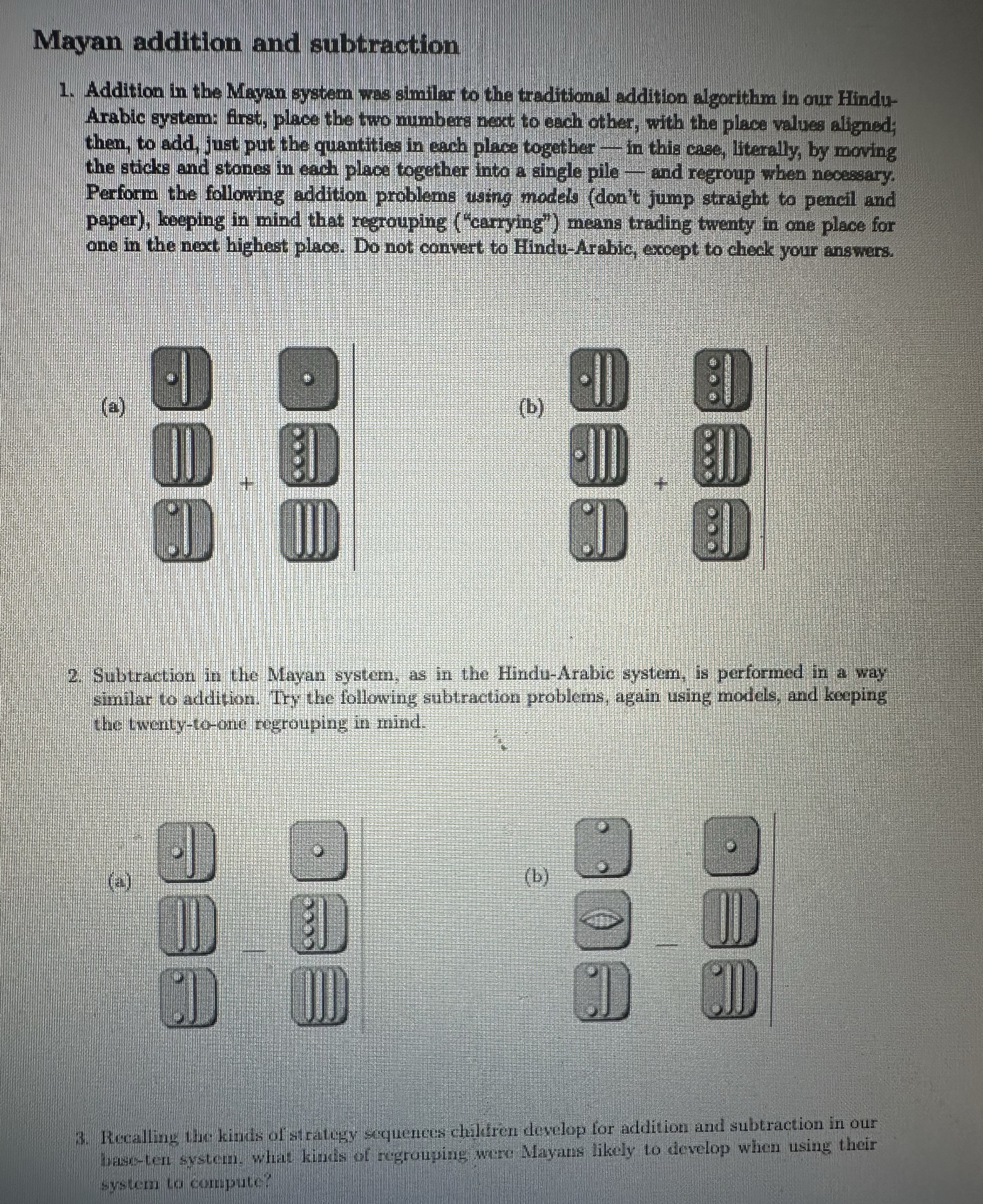 Mayan addition and 1. Addition algorithm in our