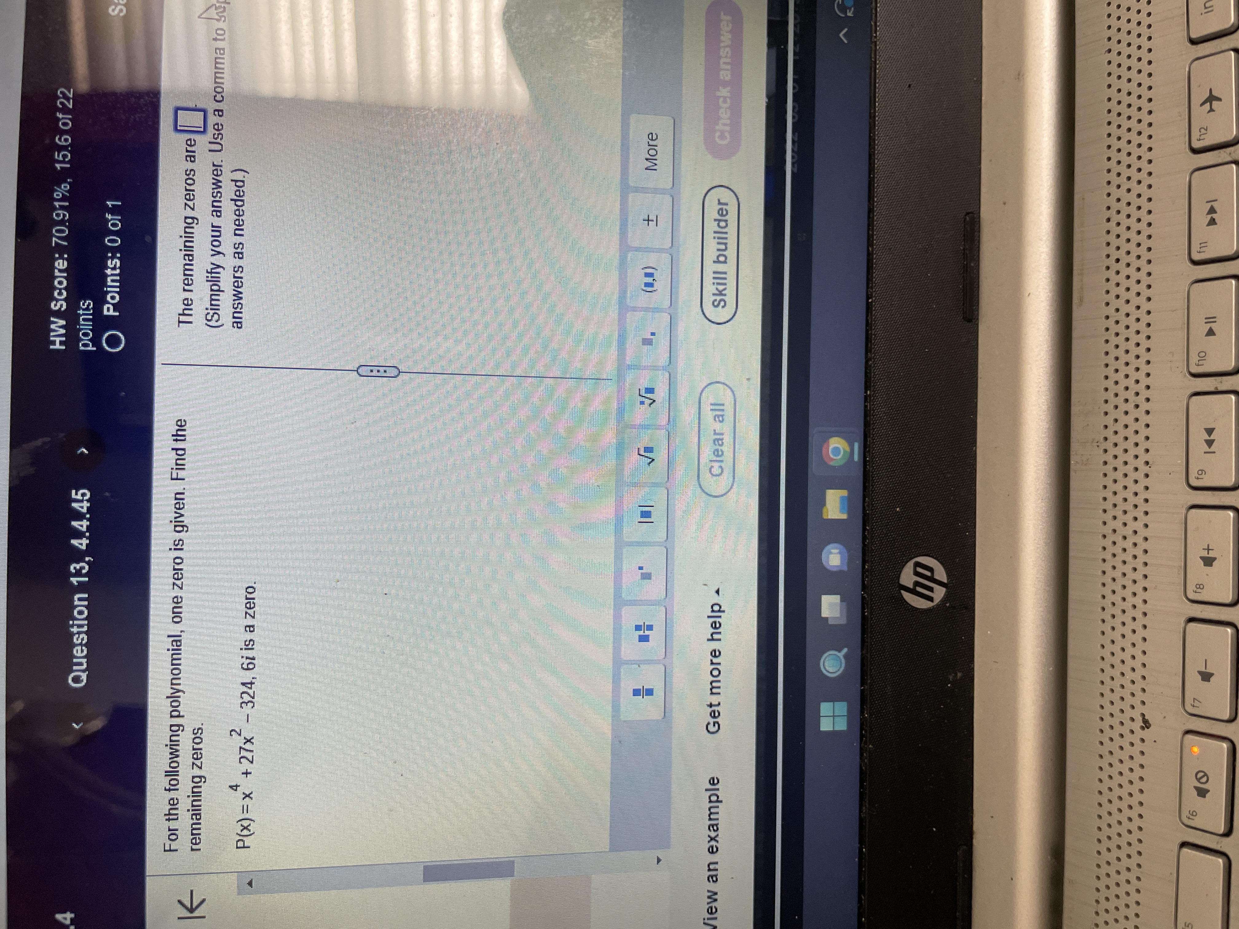 HW Score: 70.91%, 15.6 of 22 Question 13, 4.4.45