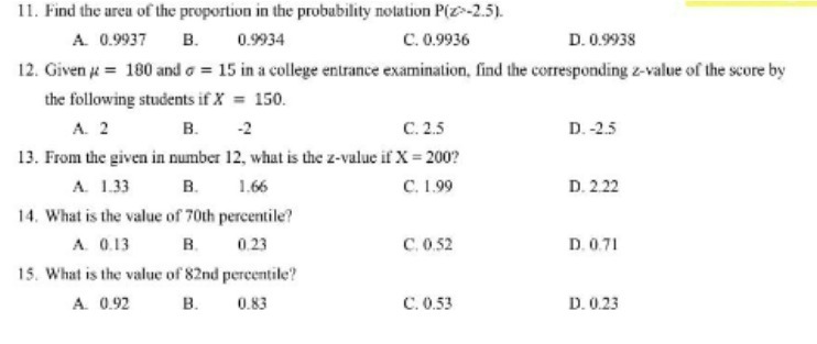 11. Find the area of the proportion in the