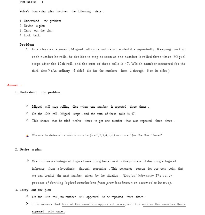 PROBLEM 1 Polya's four -step plan involves