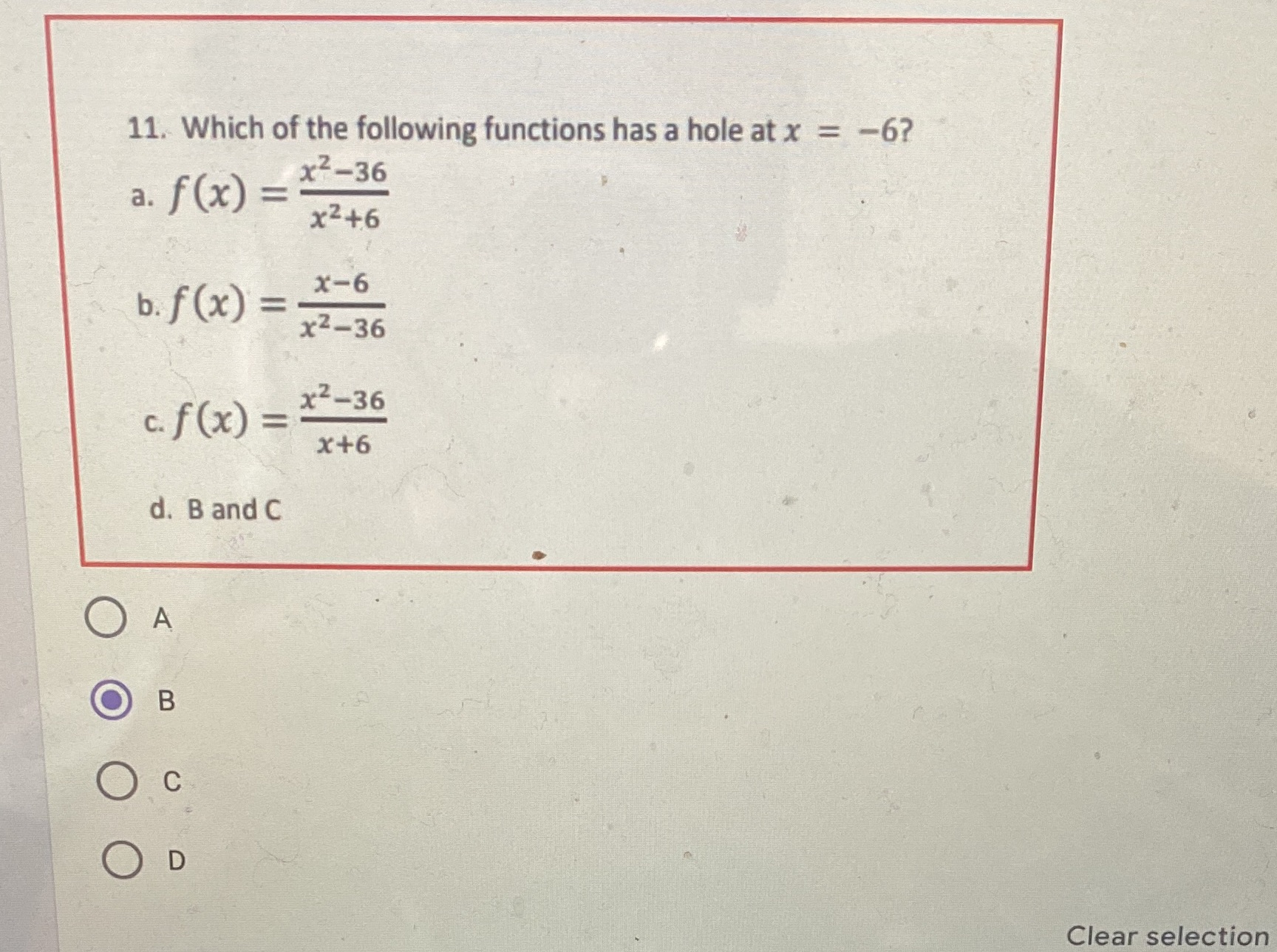 11. Which of the following functions has a hole