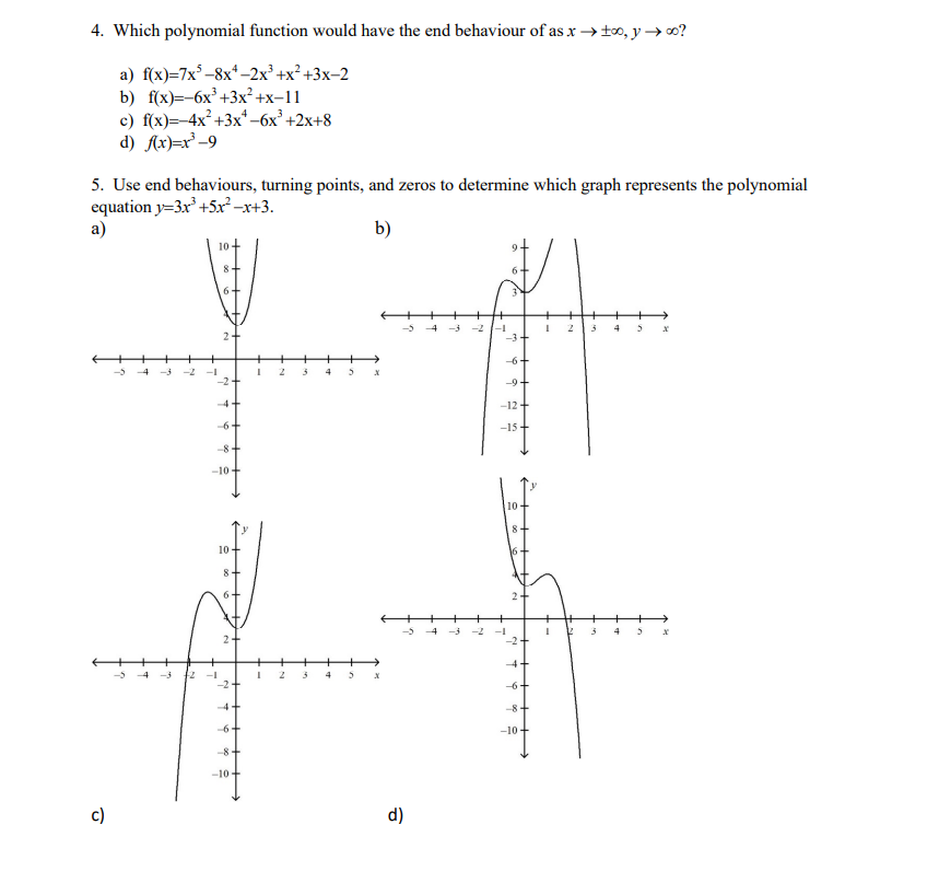4. Which polynomial function would have the end