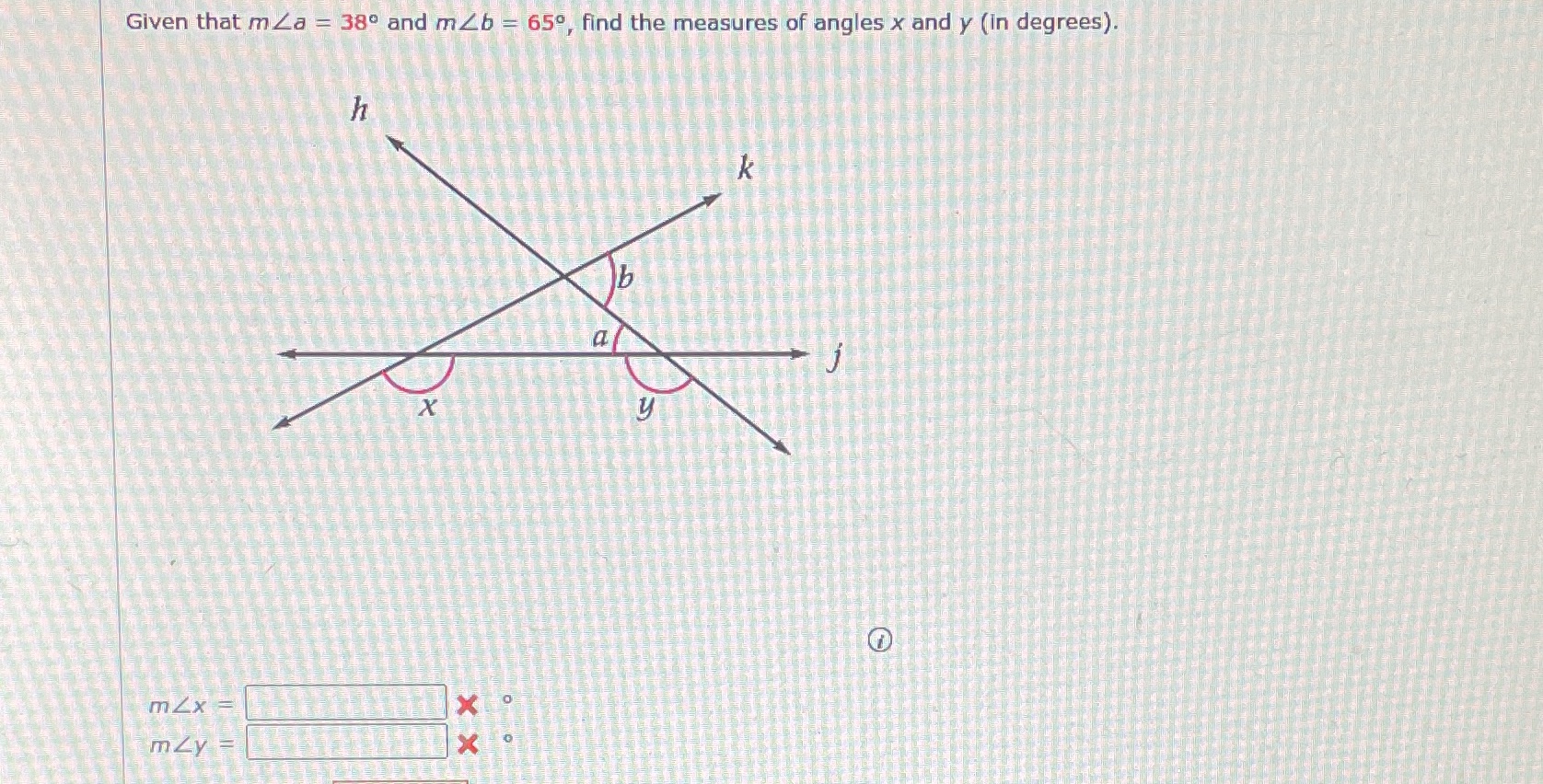 Given that m Za = 380 and mZb = 650, find the